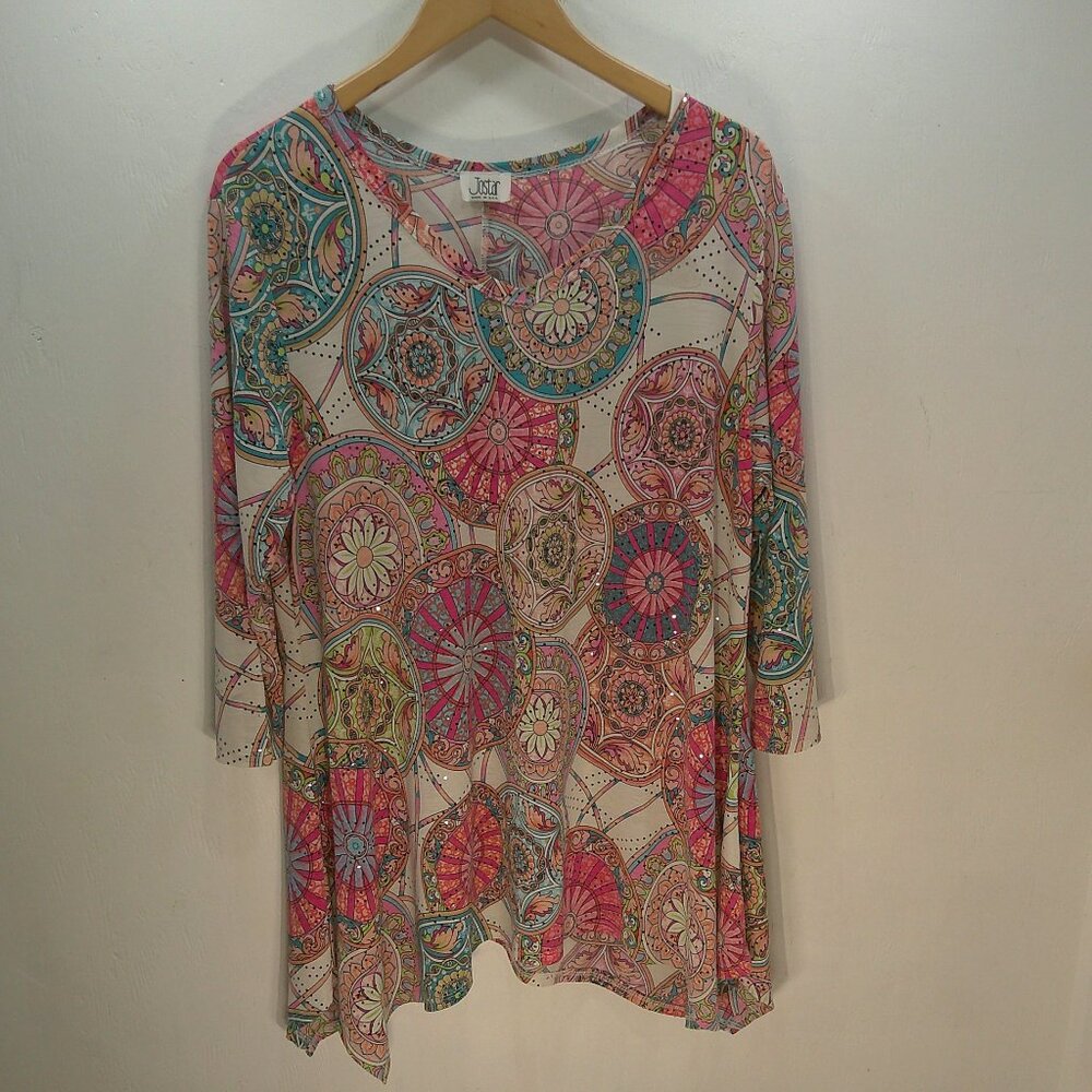 Jostar USA Pink Boho Medallion Stretchy Relaxed Fit Colorful Tunic Size XL